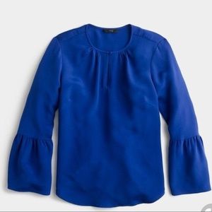 J. Crew cobalt ruffle sleeve silk Top 8